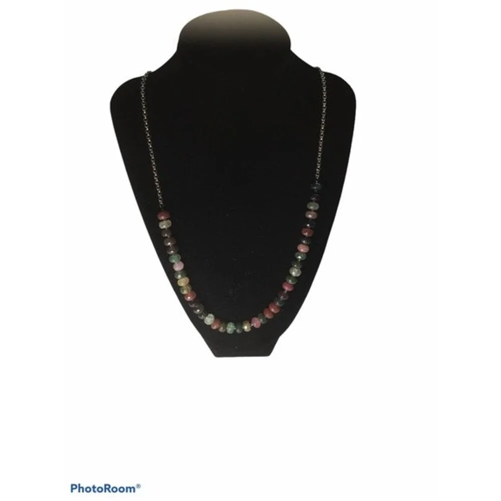 Gold Necklace with Mixed Gemstones.